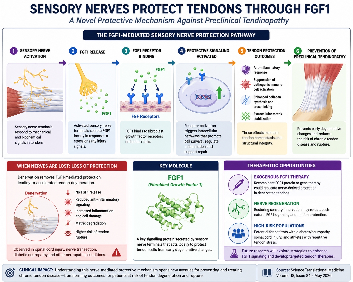 New research published in Science Translational Medicine shows that sensory nerves actively protect tendons through FGF1 signaling, helping prevent early degenerative changes and potentially reducing the risk of chronic tendon disease and rupture.