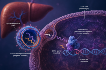 Prime editing therapy delivered by lipid nanoparticles correcting CPS1 gene mutation in liver cells