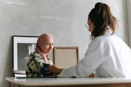 Digital interface showing AI-powered patient education for cancer diagnosis preparation