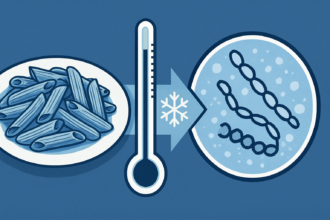 Scientific diagram showing starch transformation from cooking to cooling stages