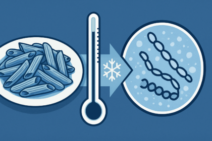 Scientific diagram showing starch transformation from cooking to cooling stages