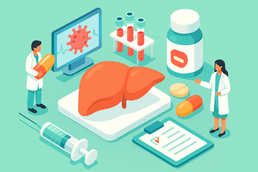 Medical illustration showing hepatitis B virus suppression with new antisense oligonucleotide therapy