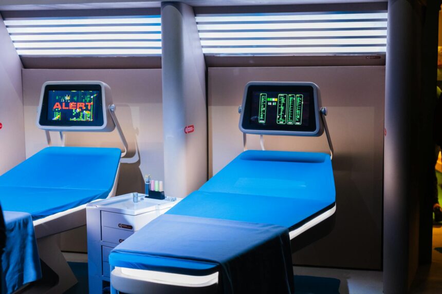 Medical researcher monitoring steam therapy equipment for diabetes treatment clinical trial