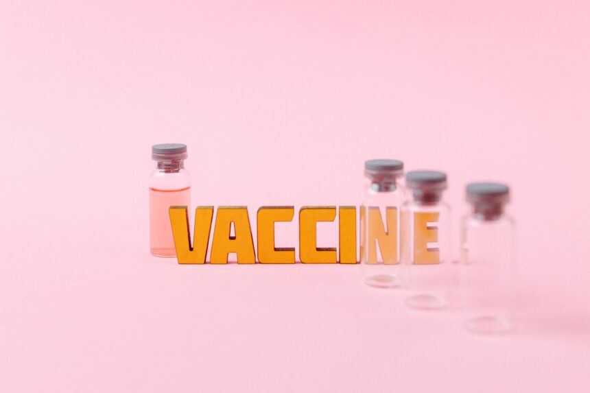 Illustration of AI algorithm analyzing conserved viral epitopes across multiple strains to design broad-spectrum vaccine