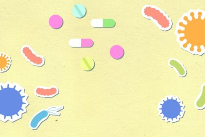 Scientific illustration showing climate change effects on bacterial antimicrobial resistance patterns