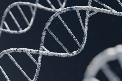 Medical illustration showing CRISPR gene editing process for hereditary angioedema treatment