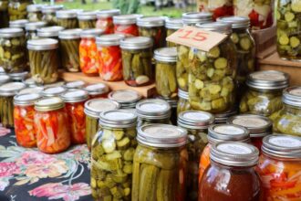 Chef preparing fermented vegetables in a kitchen setting