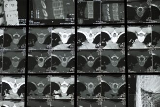 Medical imaging workstation showing before and after processing times with FireANTs algorithm
