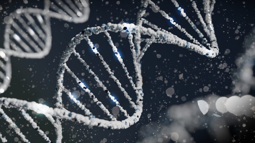 Scientific illustration showing genetic mechanisms of aging and youth trade-offs