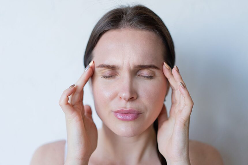 Illustration of migraine pathways and CGRP receptor antagonism mechanism in vestibular migraine treatment