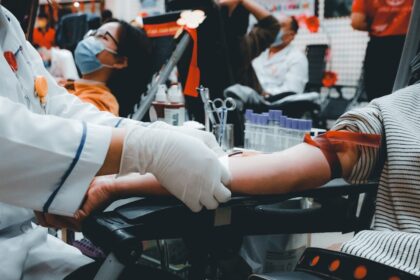 Infographic showing global blood donation statistics and safety improvements by WHO