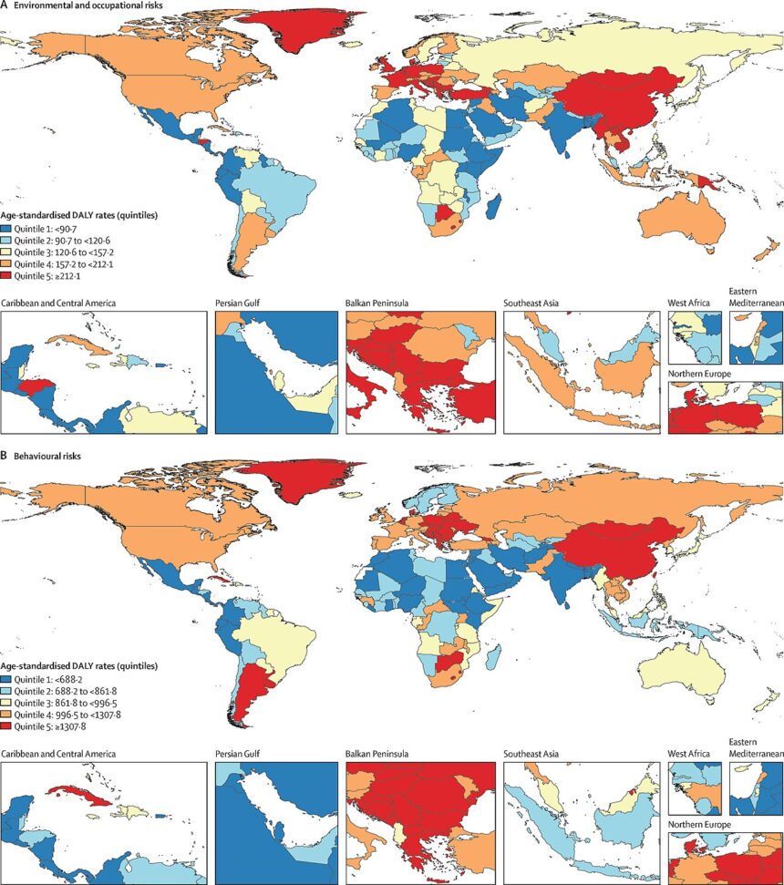 Global map showing substance use disorder burden across 204 countries, illustrating corrected epidemiological data from 1990 to 2023