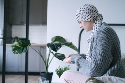 Cancer patient exercising at home during chemotherapy treatment for cognitive protection