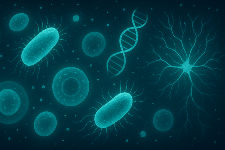 Medical illustration showing Listeria bacteria and food safety concepts