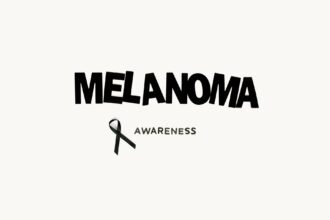 Medical illustration showing melanoma cells and biomarker analysis for prognosis prediction