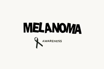 Medical illustration showing melanoma cells and biomarker analysis for prognosis prediction