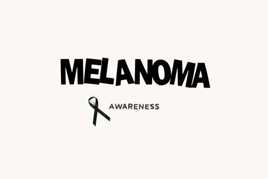 Medical illustration showing melanoma cells and biomarker analysis for prognosis prediction