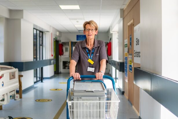 NHS hospital building with protest signs about patient advocacy