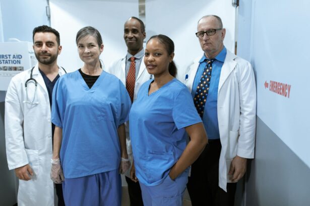 Healthcare professionals discussing patient care in hospital setting