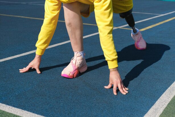 Paralympic guide runner training session with visually impaired athlete