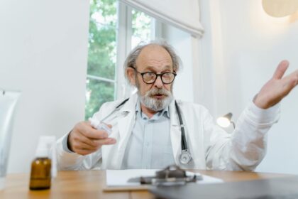 Medical consultation showing doctor and patient discussing treatment options