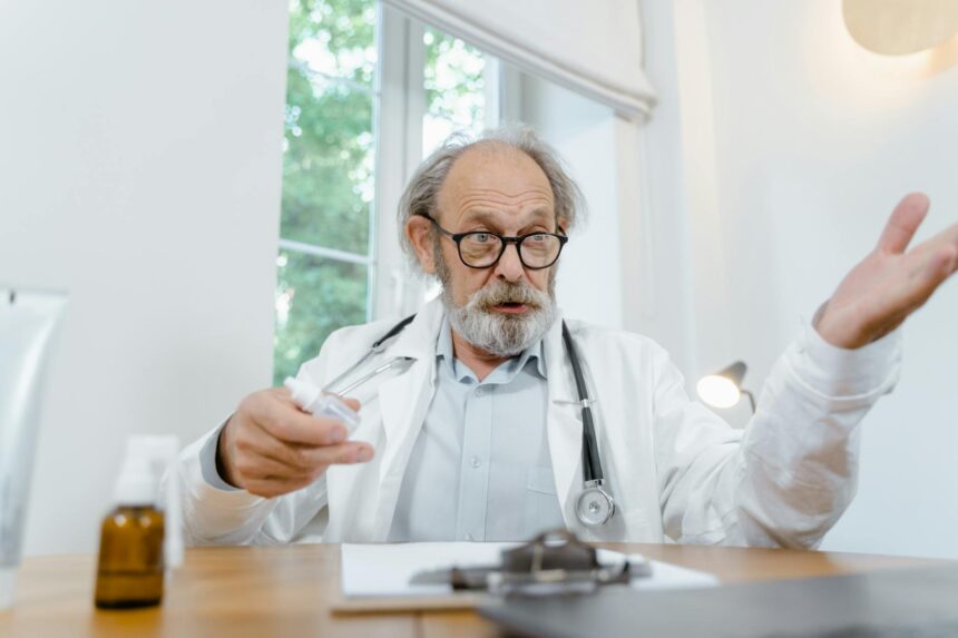 Medical consultation showing doctor and patient discussing treatment options