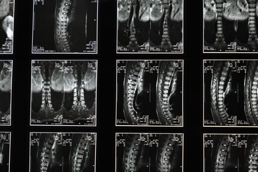 Illustration of spinal cord and segmental nerve distribution from cervical to sacral regions