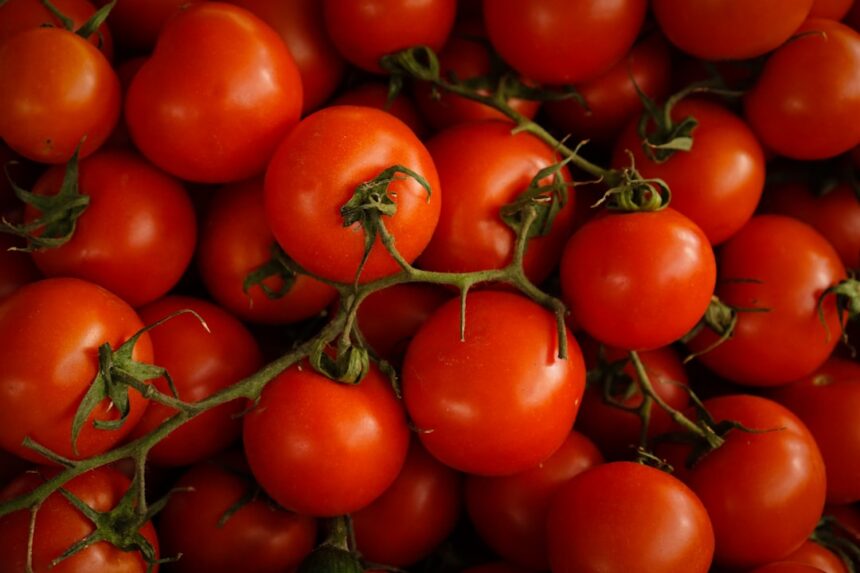 Glass of tomato-soy juice with fresh tomatoes and soybeans representing anti-inflammatory nutrition research