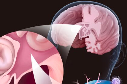 Scientific illustration of brain inflammation pathways in Alzheimer's disease research
