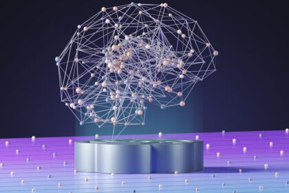 Conceptual illustration of artificial intelligence analyzing prion protein sequences to identify antimicrobial peptides