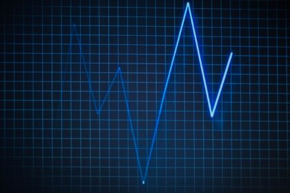 Illustration of cardiac cells synchronizing to produce first heartbeat through collective electrical activity