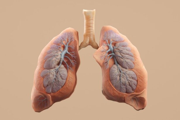 Chest X-ray showing pulmonary fibrosis pattern; abstract medical background
