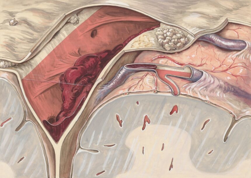 Illustration comparing atherosclerotic plaque versus small vessel enlargement in cerebral arteries