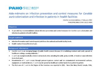 Cover of Aide-mémoire on infection prevention and control measures for Candida auris colonization and infection in patients in health facilities, Pan American Health Organization