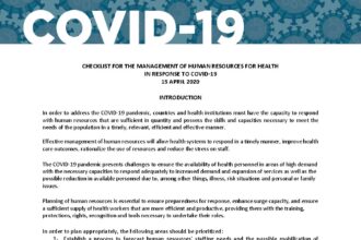 Cover of Checklist for the Management of Human Resources for Health in Response to COVID-19, Pan American Health Organization
