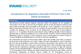 Cover of Considerations for Regulatory Oversight of Clinical Trials in the COVID-19 Pandemic, Pan American Health Organization