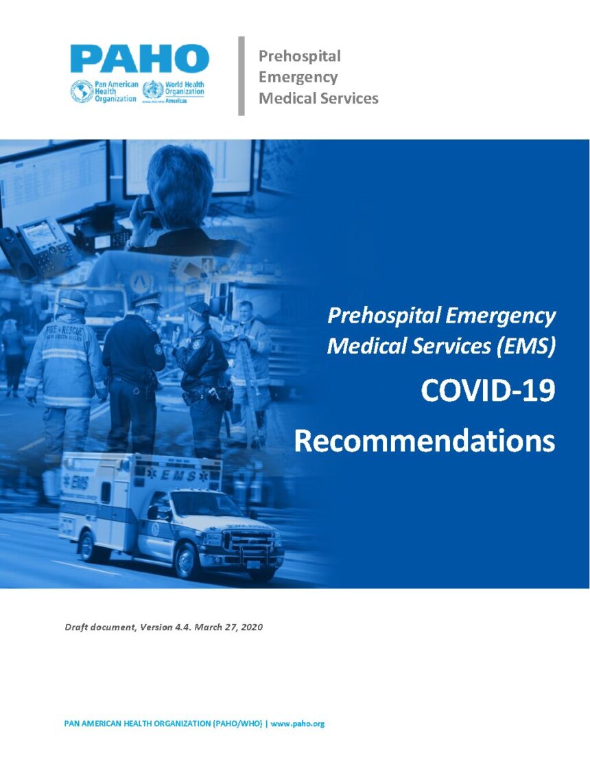 Cover of COVID-19 Recommendations: Prehospital Emergency Medical Services (EMS), Pan American Health Organization