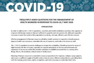 Cover of Frequently asked questions for the management of health workers in response to COVID-19, Pan American Health Organization