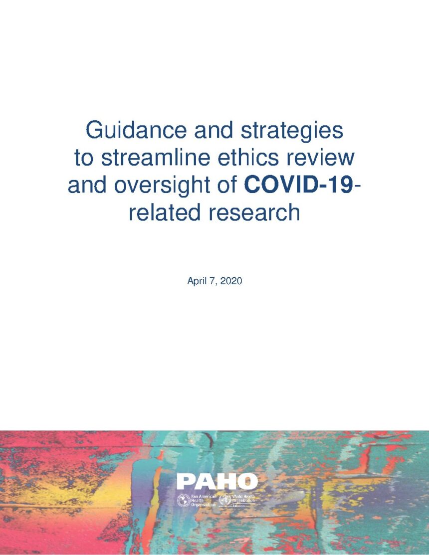 Cover of Guidance and strategies to streamline ethics review and oversight of COVID-19-related research, Pan American Health Organization