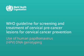 Cover of Guideline for screening and treatment of cervical pre-cancer lesions for cervical cancer prevention: use of HPV DNA genotyping, World Health Organization