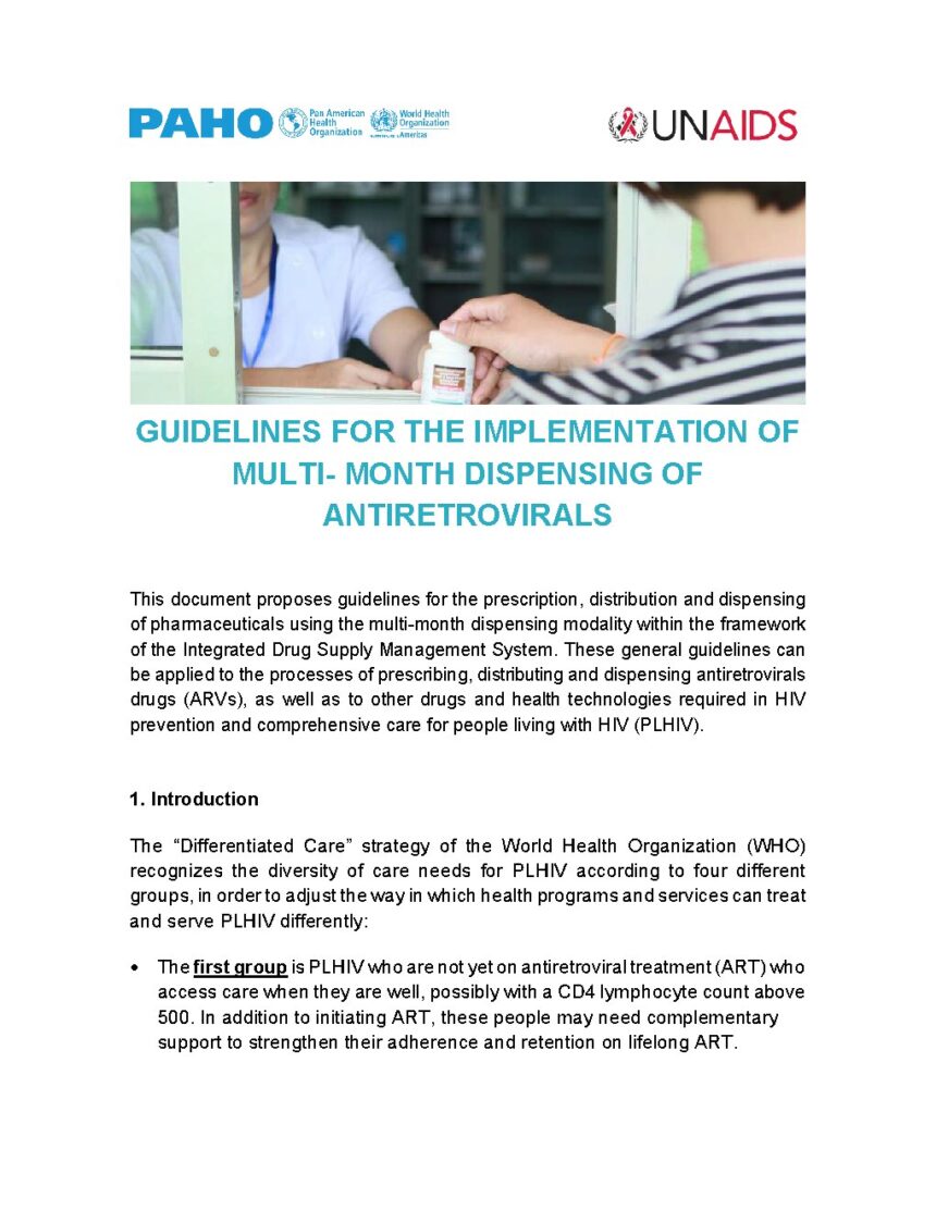 Cover of Guidelines for the implementation of multi-month dispensing of antiretrovirals, Pan American Health Organization