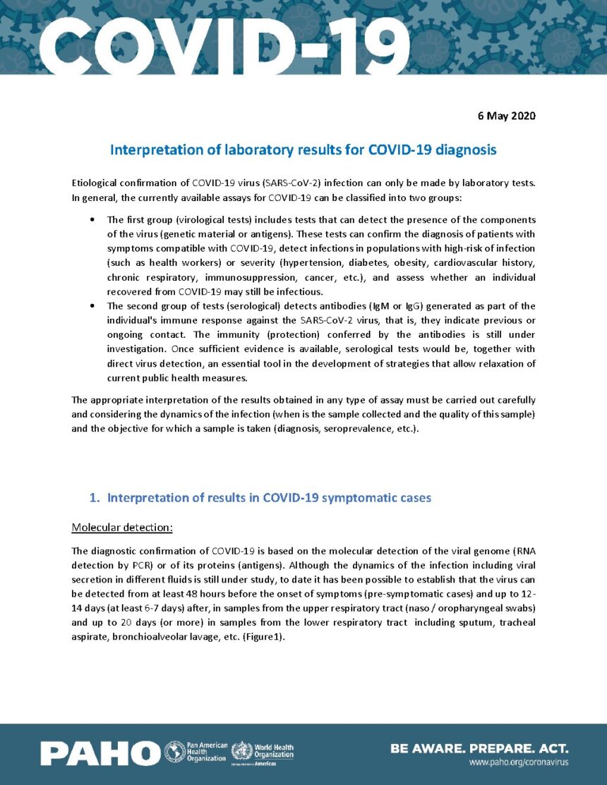 Cover of Interpretation of laboratory results for COVID-19 diagnosis, Pan American Health Organization