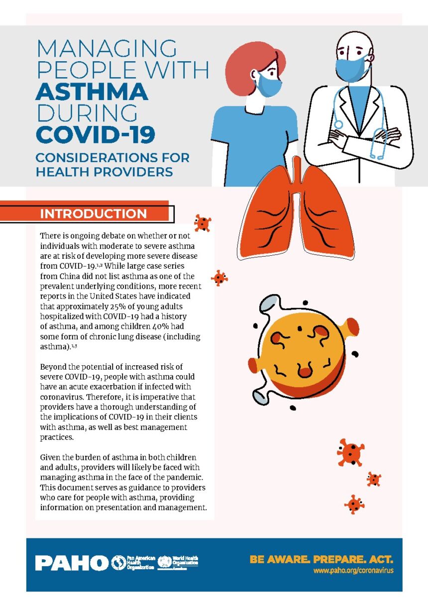 Cover of Managing People with Asthma during COVID-19: Considerations for Health Providers, Pan American Health Organization