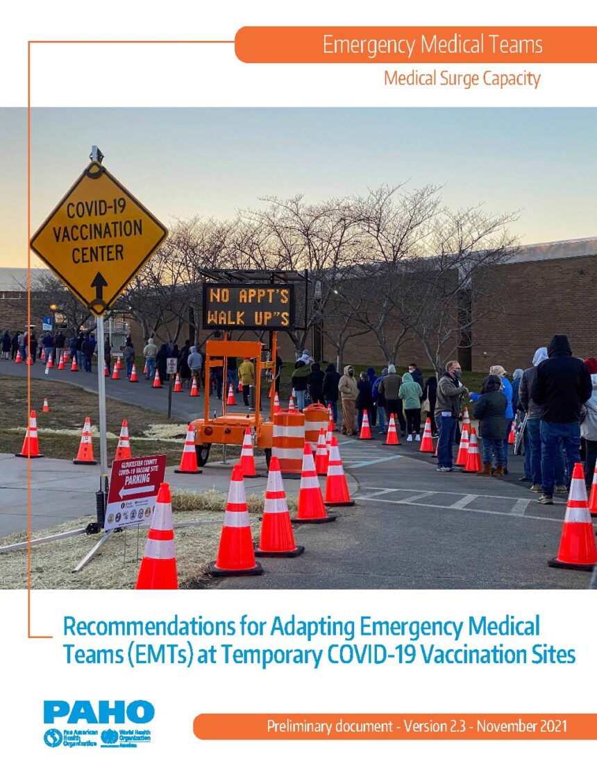 Cover of Recommendations for Adapting Emergency Medical Teams (EMTs) at Temporary COVID-19 Vaccination Sites, Pan American Health Organization