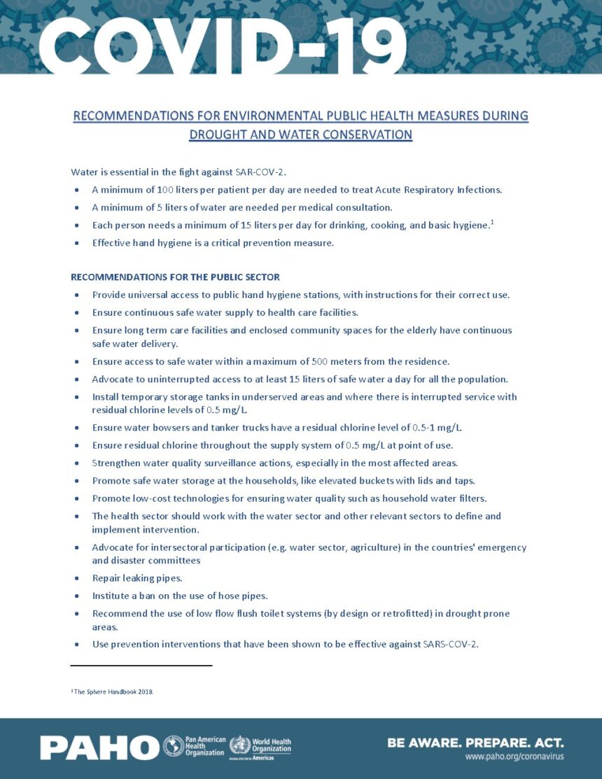 Cover of Recommendations for Environmental Public Health Measures during Drought and Water Conservation, Pan American Health Organization