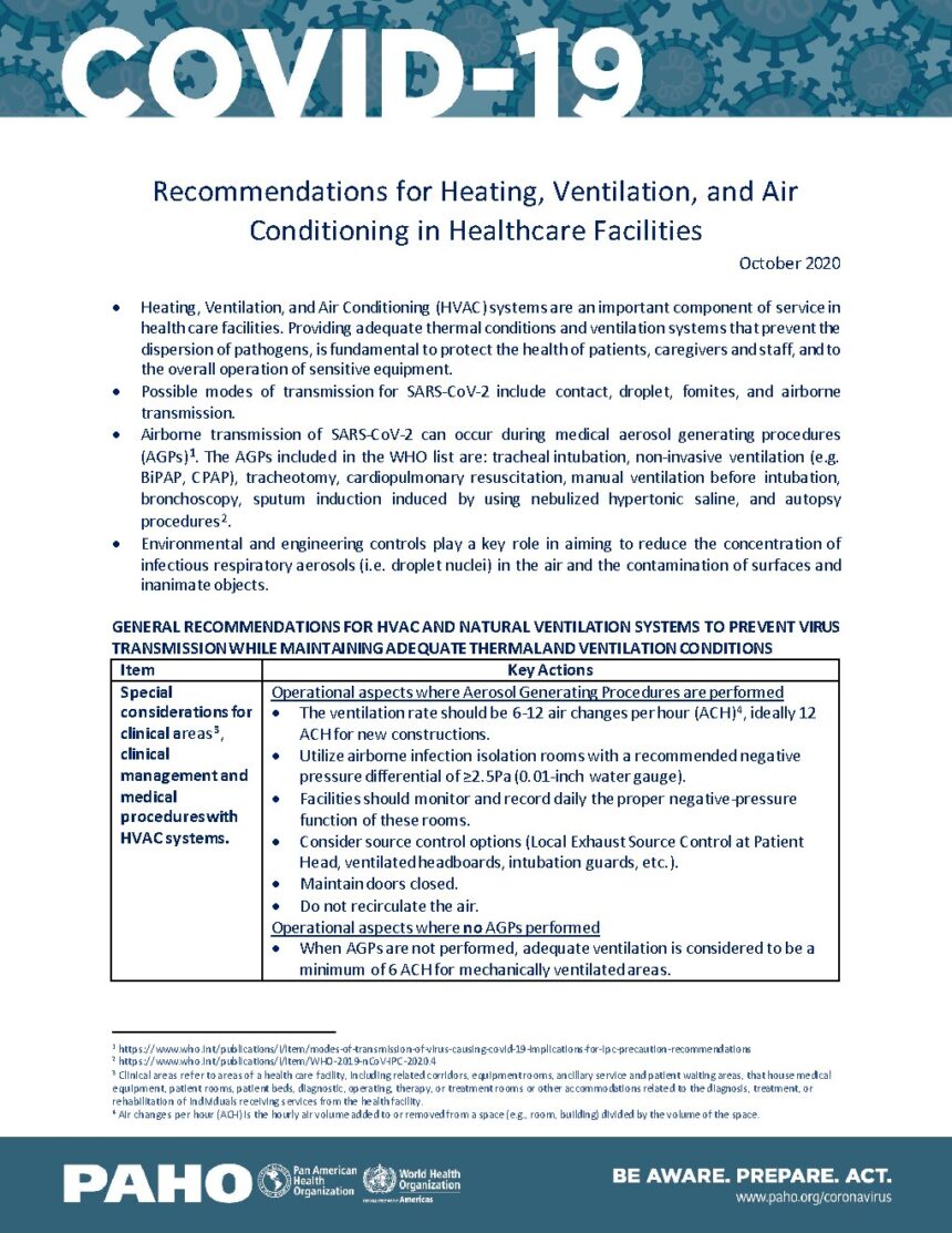 Cover of Recommendations for Heating, Ventilation, and Air Conditioning in Healthcare Facilities, Pan American Health Organization