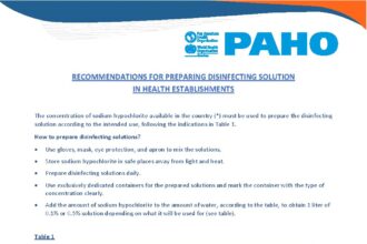 Cover of Recommendations for Preparing Disinfecting Solution in Health Establishments, 9 April 2020, Pan American Health Organization