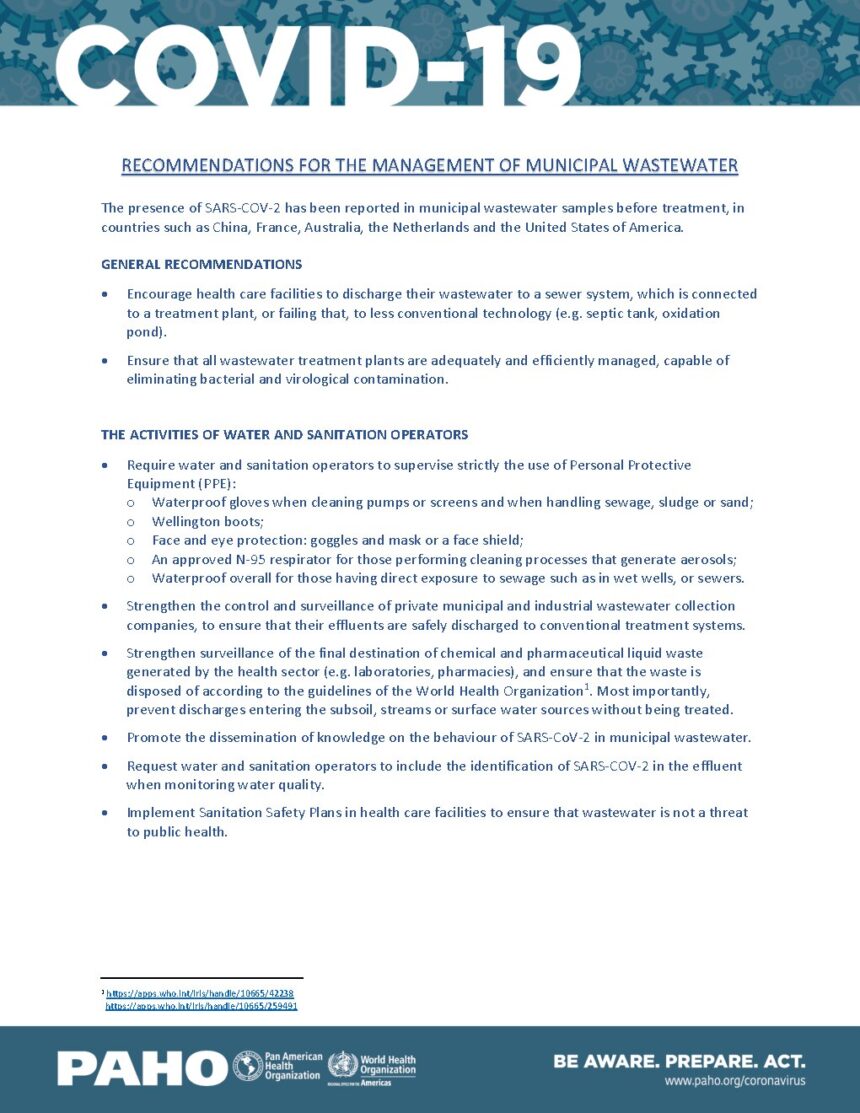 Cover of Recommendations for the Management of Municipal Wastewater, Pan American Health Organization