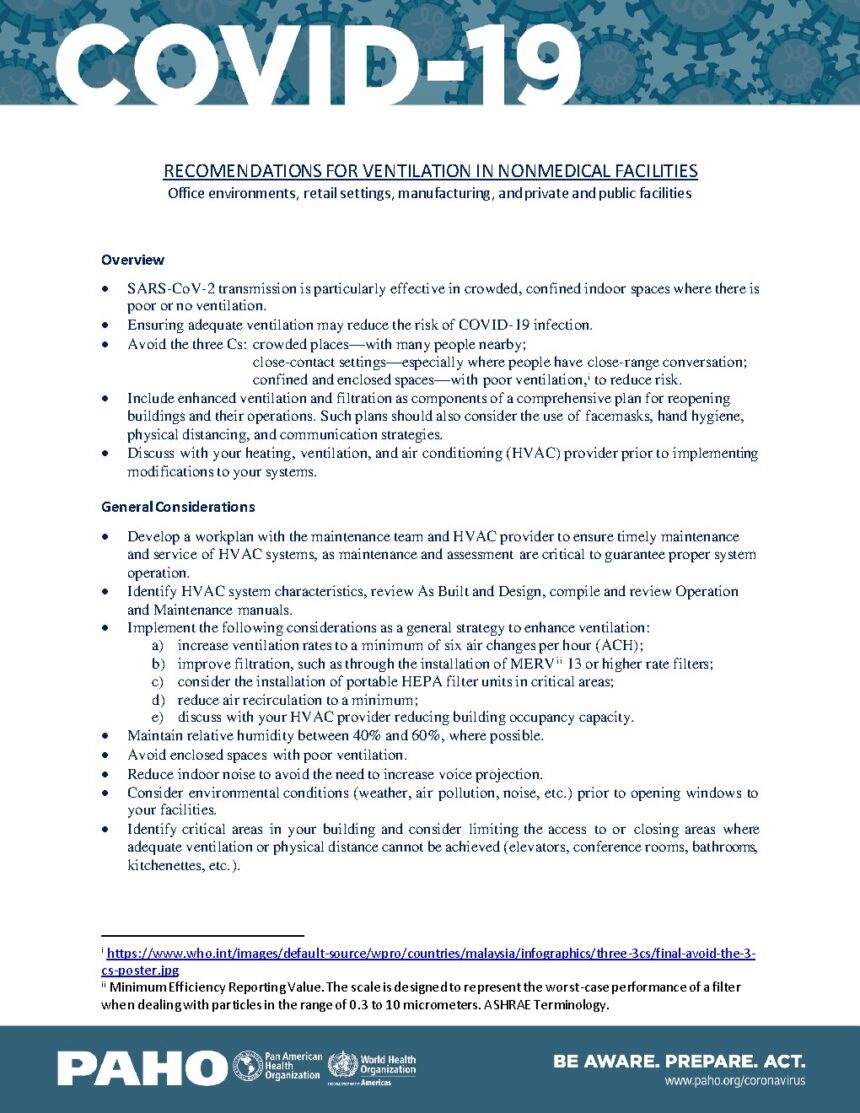 Cover of Recommendations for Ventilation in Nonmedical Facilities, Pan American Health Organization