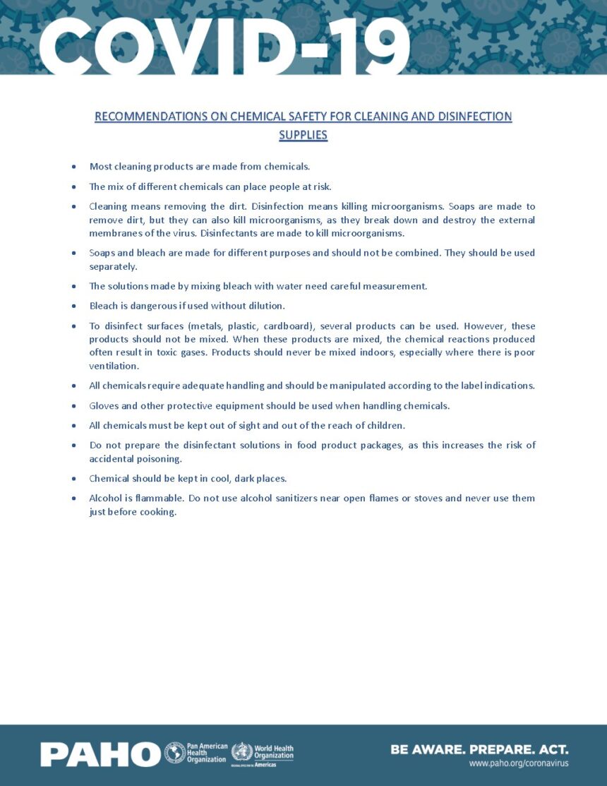 Cover of Recommendations on Chemical Safety for Cleaning and Disinfection Supplies, Pan American Health Organization